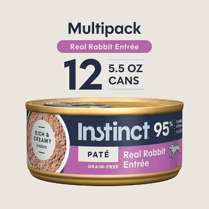 Instinct Original Grain Free Real Rabbit Recipe Natural Wet Canned Cat Food by Nature's Variety, 5.5 oz. Cans (Case of 12) | Rich & creamy pate texture, high protein, real rabbit, whole-food ingredients, grain-free, hydration support