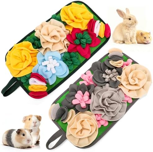 Yinkin 2 Pcs Rabbit Foraging Snuffle Mat for Small Animals Puzzle Toys Funny Interactive Nosework Feeding Mat for Bunny Hamsters Guinea Pigs Ferrets Chinchillas (17.7 x 9.8 Inches,Fashion Styles)