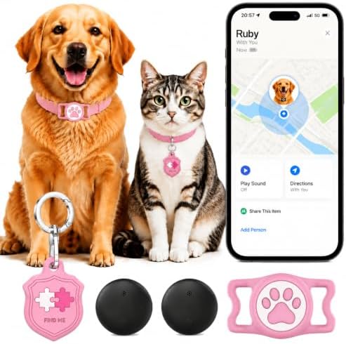 Dog Tracker with Apple Find My, 2 Packs GPS Pet Tracker for Dogs and Cats | Real-Time Location Tracking, No Monthly Fee or SIM Card, Waterproof Dog Collar Tracker with Holder, iOS Only Pet Locator