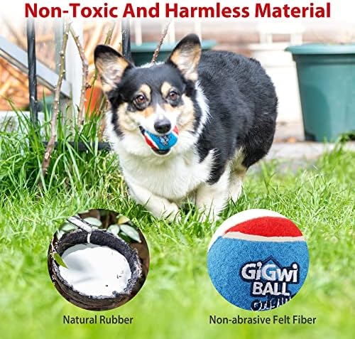 Gigwi Squeaky Dog Tennis Balls, 3 Pack Elastic Interactive Toy for Dogs