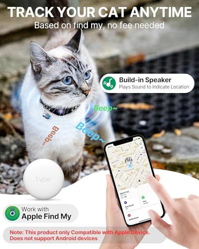 Cat Tracker Collar with Finder Tag - Waterproof Airtag Cat Collar, Black | Breakaway Tractive with Reflective Pattern & Bell, 8-12", Compatible with Apple Find My (iOS ONLY Not for Android Devices)