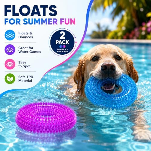Dog Chew Toys for Aggressive Chewers, Squeaky Floating Donut Rings, 2 Pack
