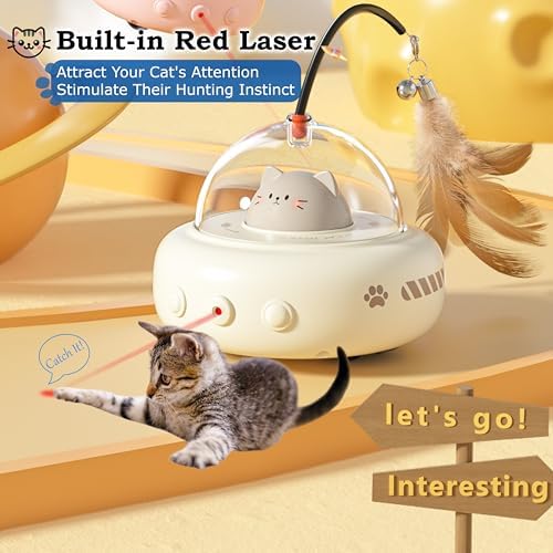 hooroor 2-in-1 UFO Automatic Laser Interactive Cat Toy with Feather