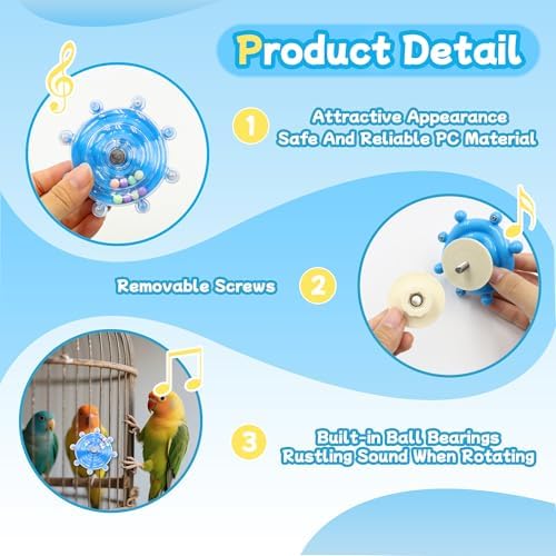 2 Colors Bird Toys for Parrots, Small Bird Cage Toys with Spinning Rattle