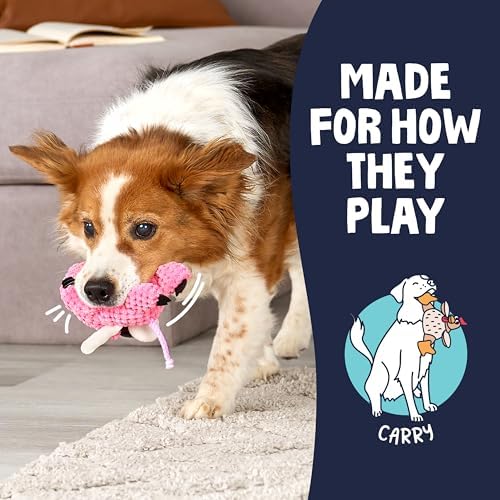 goDog Farm Friends Sitting Flying Pig Squeaky Dog Toy, Plush with Chew Guard Technology, Pink, Mini