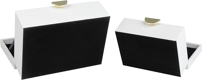 HofferRuffer Faux Leather Jewelry Boxes, Decorative Boxes Storage Accessory Organizer with Gold Hardware Decor, Classic Vegan Leather Set of 2 Pieces (White)