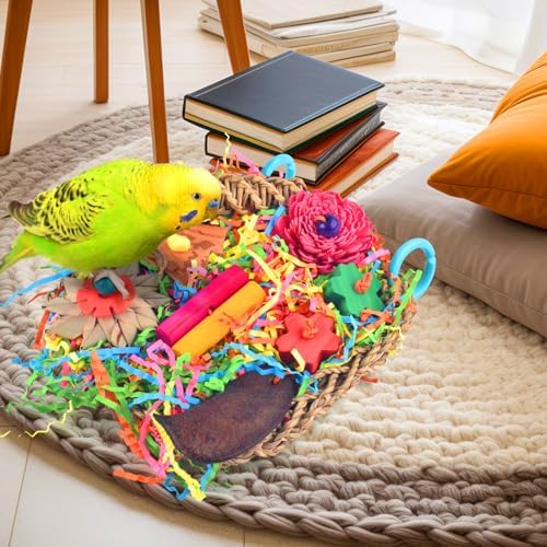 KATUMO Bird Toys, Parakeet Toys Bird Grass Mat Parrot Shredder Toys Lovebird Forage Toys for Cockatiel Conure Lovebird Parakeet Small-Medium Birds