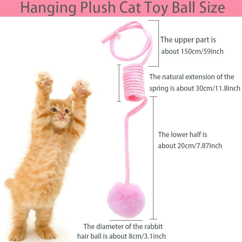 2pcs Hanging Plush Cat Toy Ball,Self-Play Hanging Stretchable Cat Spring with Bell,Hanging Cat Toy,Interactive Cat Toys for Indoor Cats Play Chase Exercise (Pink & Grey)