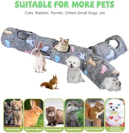 Cat Tunnel for Indoor Cats,Tree Trunk Cat Tunnels with Plush Ball Toys Collapsible,Stars, Moon Shape Self-Luminous, for Indoor Cats,Pets Bunny Rabbits, Kittens, Ferrets