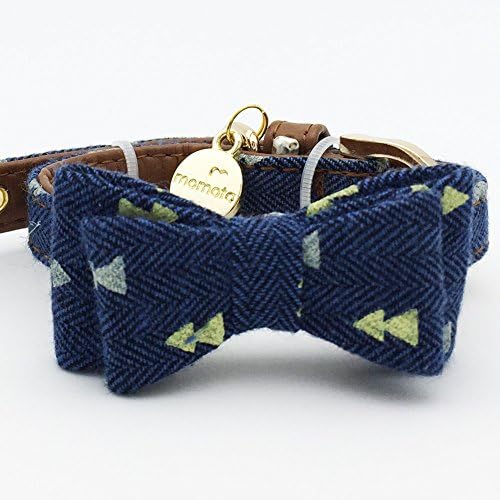 Small Dog Costume Collar - Plaid Bowtie Kitten Bandana Collar for Halloween - Teacup Yorkie Chihuahua Clothes Outfits Accessories, Adjustable (Navy Note Bow Tie, 8.7 to 11-Inch)