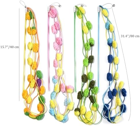 Cat Wands 4 PCS Colorful Pom Pom String Teaser Stick Interactive Cat Toys