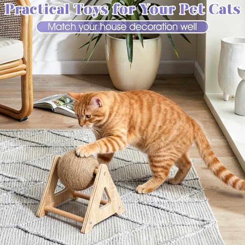 Outamateur Cat Scratcher Sisal Ball Toy, Sisal Scratching Ball with Stable Stand, Interactive Cat Exercise Toy, Interactive Play Toys for Kittens, Cats, Small Pets