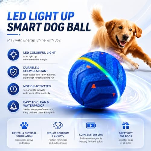 Smart Interactive Dog Ball, Automatic Rolling with LED Glow, E-TPU Dog Ball, Toy for Dog