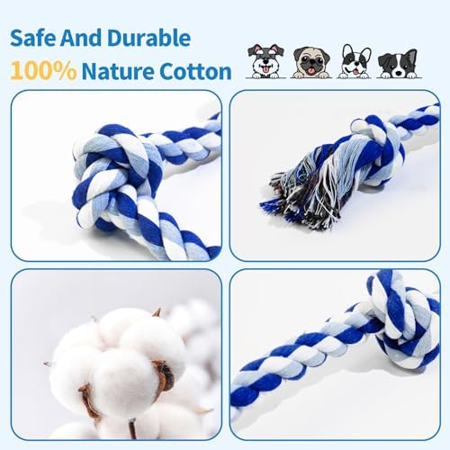 WDZZHOT [2 Pack] Dog Rope Toys, Dog Chew Toy for Medium and Small Dogs, 3 Knots Heavy Duty Puppy Rope Toy, 100% Cotton Tug of War Dog Toys for Boredom, Teeth Cleaning