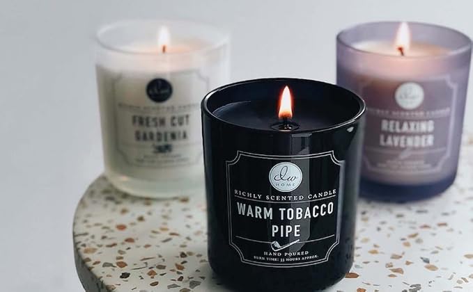 DW Home Warm Tobacco Pipe Scented Candles, 15 oz Large Double Wick Jar, Up to 56 Hour Burn Time, Strong Long Lasting Woodsy Fragrance, Gifts for Men & Women