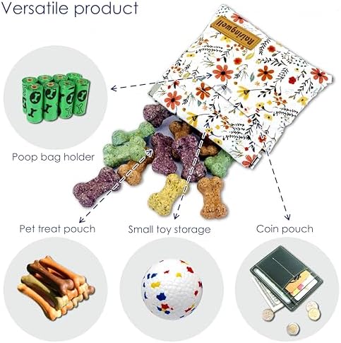 Raisingwell Dog Treat Pouch, Small Cotton Pocket Sized Training Holder, Hand Free Walking Funny Bag with Carabiner, Self-Closing Pet Feed Snack Reward, Behavior Aids for Puppy Travel or Outdoor Use