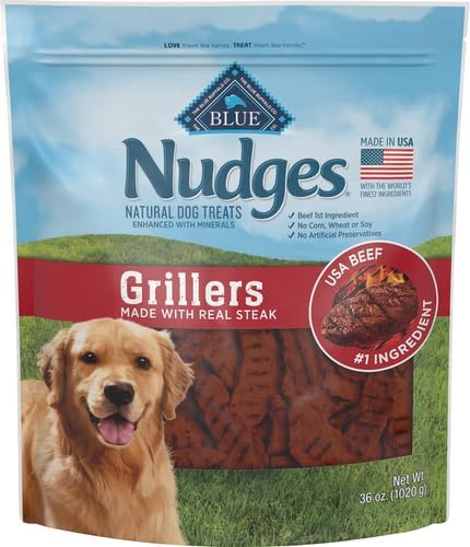 Blue Buffalo Nudges Grillers Natural Dog Treats with Real USA Beef, Made in the USA, Steak, 36-oz Bag (Pack of 3)