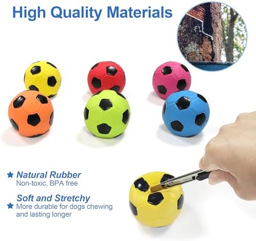 2” Dog Soccer Ball Toys 6 Pack, Squeaky Dog Toys Interactive Soccer Balls for Chewing and Training, Fits for Teething Puppies, Small and Medium Dogs