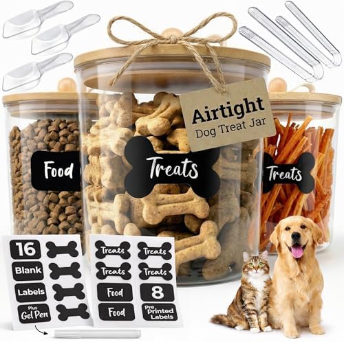Dog Treat Container Airtight & Dog Treat Jar With Lid: Pet Food Storage