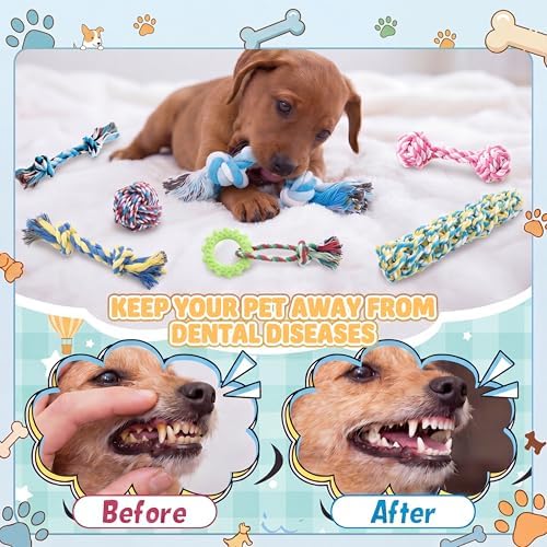 Leitee 50 Pcs Rope Dog Toys Bulk Cotton Puppy Chew Tug Knot Teething Toys