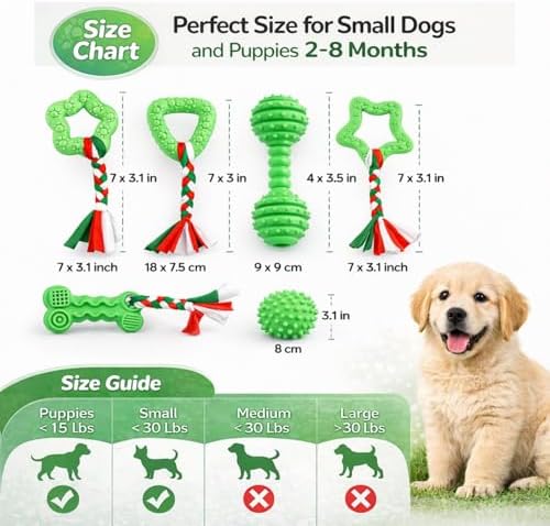 Puppy Chew Toys, 6 Pack Puppy Teething Toys for Small Breed, Soft Rubber Cute Green Dog Toys, Eco-Friendly, Teeth Cleaning Interactive for Small Dogs (Basket not Included)
