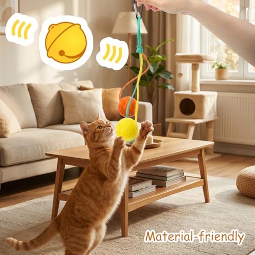 2 Pcs Hanging Cat Toys with Bell Interactive Cat Toy Sisal Rope Ball