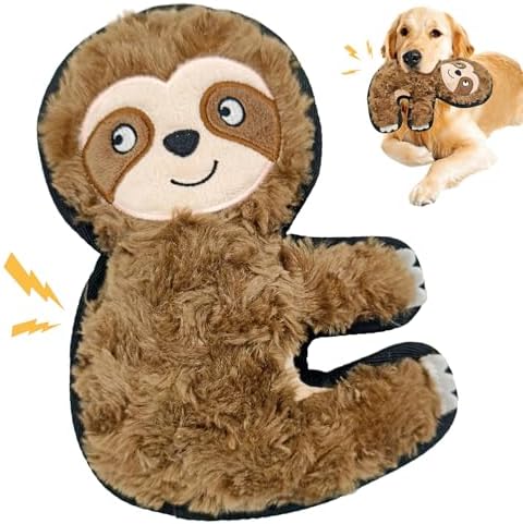 8.66 Inch Brown Sloth Squeaky Plush Dog Toy, Durable Chew Toy for Puppy Teething, Interactive Fetch Toy for Small Medium Large Dogs