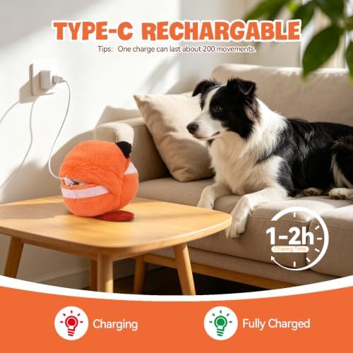 AUSCAT Interactive Moving Puppy/Cats Toys,Plush Bouncing Ball | Music & Recording | Rechargeable Self-Play Toys for Indoor Cats and Small Dogs to Keep Them Busy (Fox)