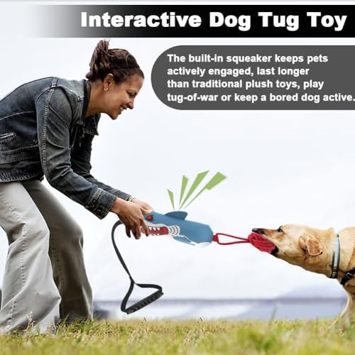 ETIAL Interactive Dog Tug Toy,Indestructible Dog Toys for Aggressive Chewers,Tough Squeaky Dog Rope Toys for Training,Tug of War Dog Toy Balls for Medium & Large Dogs (Shark)