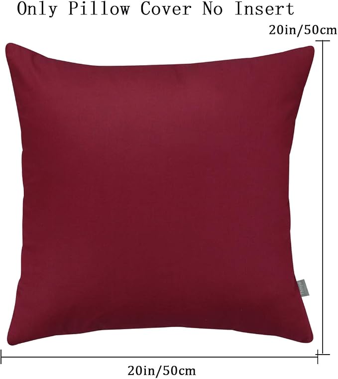 4-Pack 100% Cotton Comfortable Solid Decorative Throw Pillow Case Square Cushion Cover Pillowcase Sublimation Blank Pillow Covers(Cover Only,No Insert)(20x20inch/50x50cm, Wine red)
