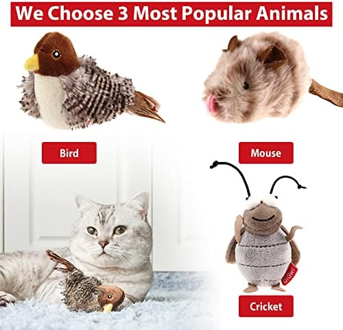 Gigwi 3 Pack Automatic Cat Toys, Interactive Squeaky Toys for Cats Play