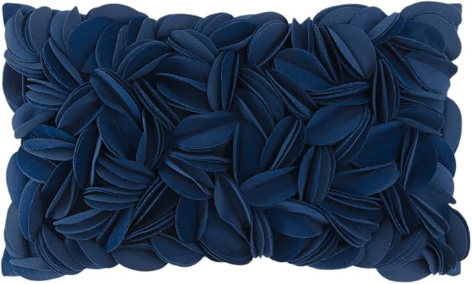 KINGROSE Handmade 3D Flower Accent Throw Pillow Cover Home Decorative Pillow Case Soft Rectangle Cushion Cover for Sofa Living Room Bed Sofa Couch 12 x 20 Inches Velvet Navy Blue