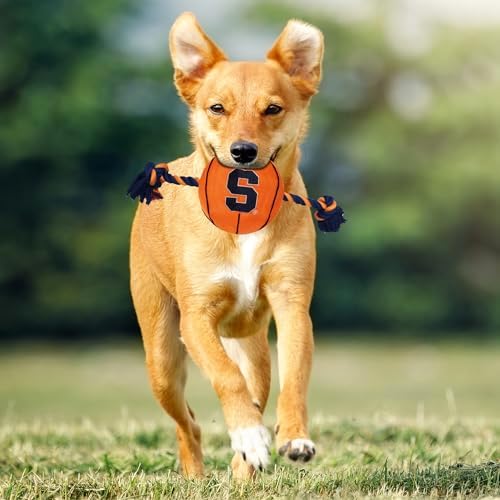 Pets First NCAA Syracuse Orange Basketball Rope Toy for Dogs & Cats. Tough Nylon, Sporty Basketball Design, Heavy-Duty Ropes with Inner Squeaker