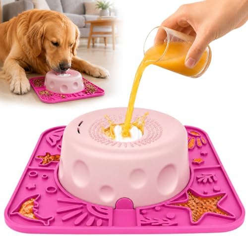 Slow Feeder Dog Bowl with Rolling Ball, 2 in 1 Dog Lick Bowl with Mat
