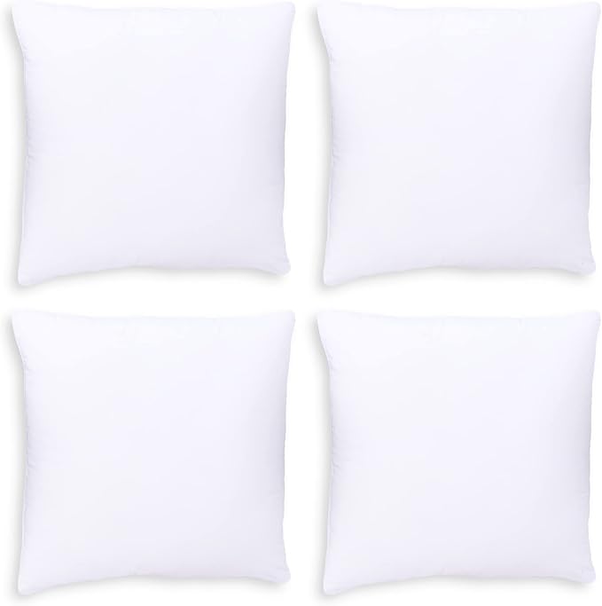 GOLD TEXTILES White Throw Pillows Insert (Pack of 4) - 18 x 18 Inches Polyester Sham Stuffer Throw Pillow - Lightweight Square Indoor Decorative Pillows - Bed and Cushion Couch Pillows