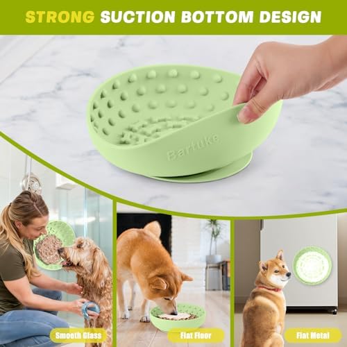 Dog Lick Bowl, Silicone Slow Feeder Dog Bowl with Strong Suction, Green