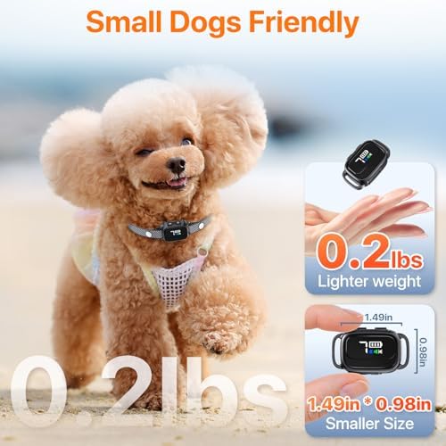 Bark Collar for Small Dogs 5-15lbs, No Shock Automatic Anti Barking Rechargeable Smart Collar with 7 Adjustable Sensitivities, 3 Modes (Beep, Vibrate, Beep and Vibrate), IP67 Waterproof, Black