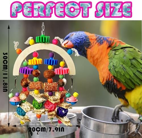 Wooden Parrot Chew Toy, Hanging Foraging Toy for African Grey & Macaw Birds