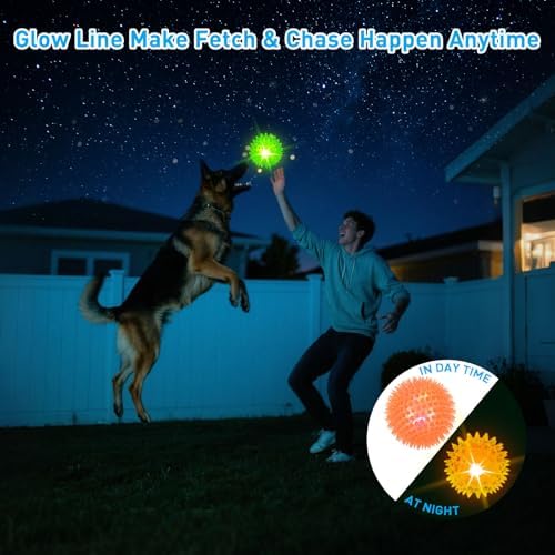 Novkin 6 Pack 2.5" LED Light Up Dog Balls, Squeaky Spiky Dog Toys for Aggressive Chewers, Durable Glow in The Dark Interactive Fetch Balls for Small Medium Large Dogs, Floating & BPA Free Non-Toxic
