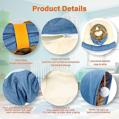 BWOGUE Bunny Tunnel Bed, 2-in-1 Collapsible Rabbit Tunnel Hideout with Mat