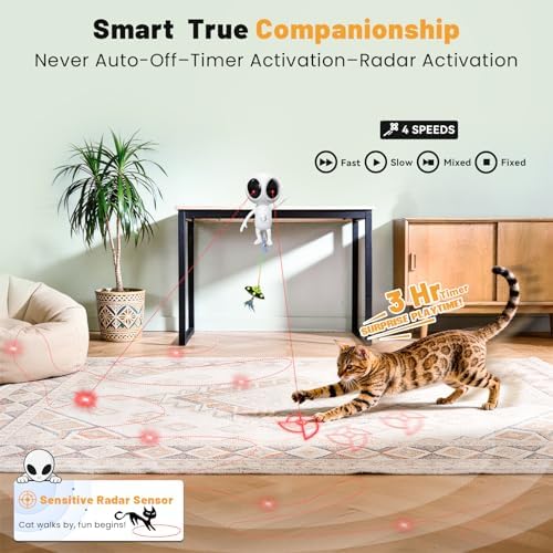Automatic Cat Laser Toy, 2-in-1 Interactive Cat Toy with Dual Laser & Catnip UFO Teaser, Motion Activated, 5 Laser Patterns, 4 Play Modes, Rechargeable, Adjustable Clip for Indoor Cats