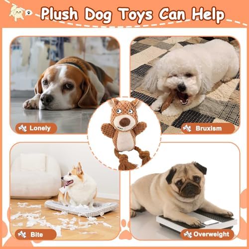 Plush Squeaky Knot Dog Toys, Interactive Chew Toys (Brown Bear)