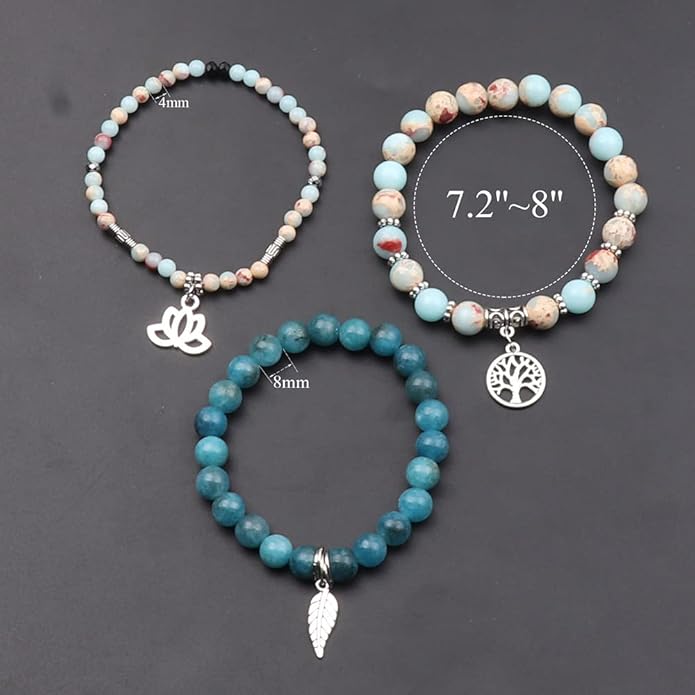 UEUC Tree of Life Yoga Healing Stone Bracelets,Multilayer Lotus Chakra Stone Reiki Bracelet Sets,Anxiety Crystal Natural Stone,for Women Stress Relief