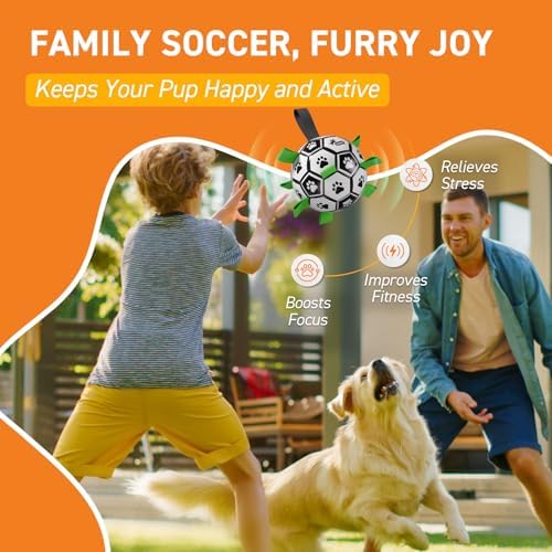 QDAN Dog Soccer Balls Toy with Bell Inside, Squeaky Ball for Large Dogs