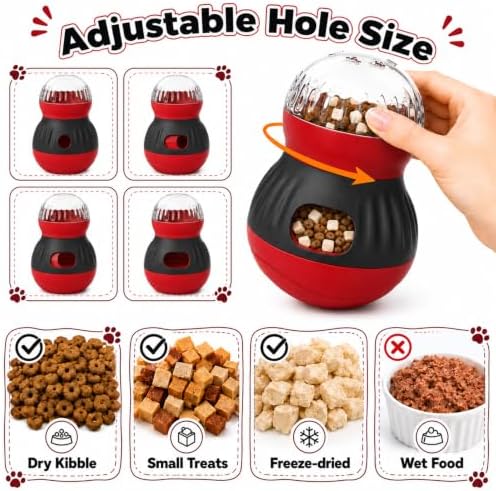 Interactive Cat Wobble Toy Treat Dispenser – Cat Puzzle Feeder & Slow Feeder Ball for Indoor Cats, Small Dog Enrichment Toy for Puppies (RED)