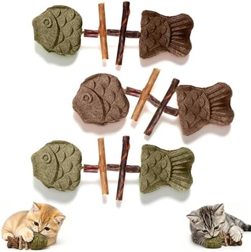 3Pcs Catnip and Silvervine Chew,Catnip and Silvervine Chew Toys for Cats,Natural Fishbone Chew Toy for Cats,Fishbone-Shaped Cat Dental Toy for Chewing,Licking,Pawing,Boredom Relief