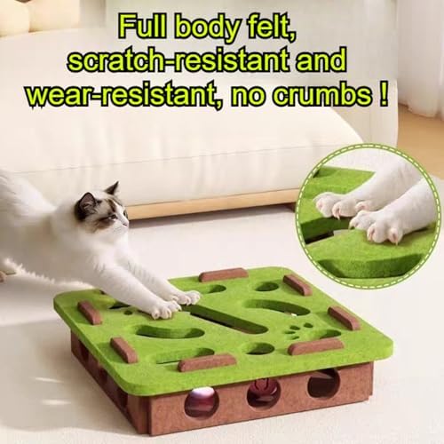 Interactive Cat Puzzle Feeder Toy – Felt Maze Box with 3 Jingle Balls – Mental Stimulation, Slow Feeding & Fun Exercise for Indoor Cats & Kittens (1,Round-Beige)