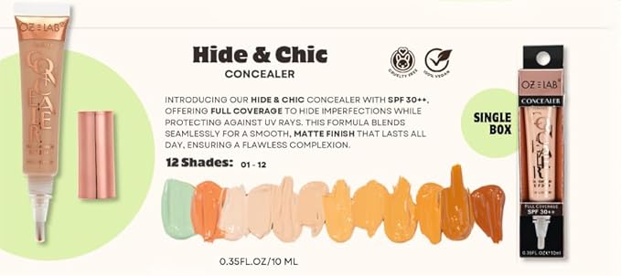 Beauty Hide and Chic Liquid Concealer – Sand (HC-06) – Full Coverage, Lightweight, Matte Finish, SPF 30++, Vegan, Cruelty-Free – 0.35 fl oz / 10 ml,pack of 1