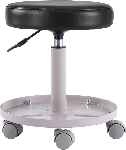 Rolling Salon Stool with Storage Tray (Black)