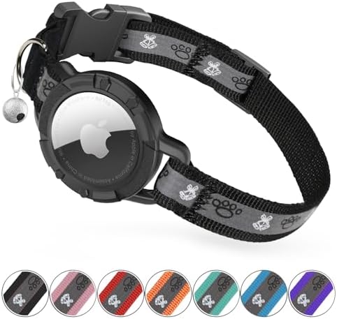 Reflective AirTag Cat Collar, Integrated Cat Collar with Air Tag Holder | Built in AirTag Holder, Adjustable 7-13in for Cats, Kittens and Puppies, Safety Elastic Band, Reflective for Night Walking